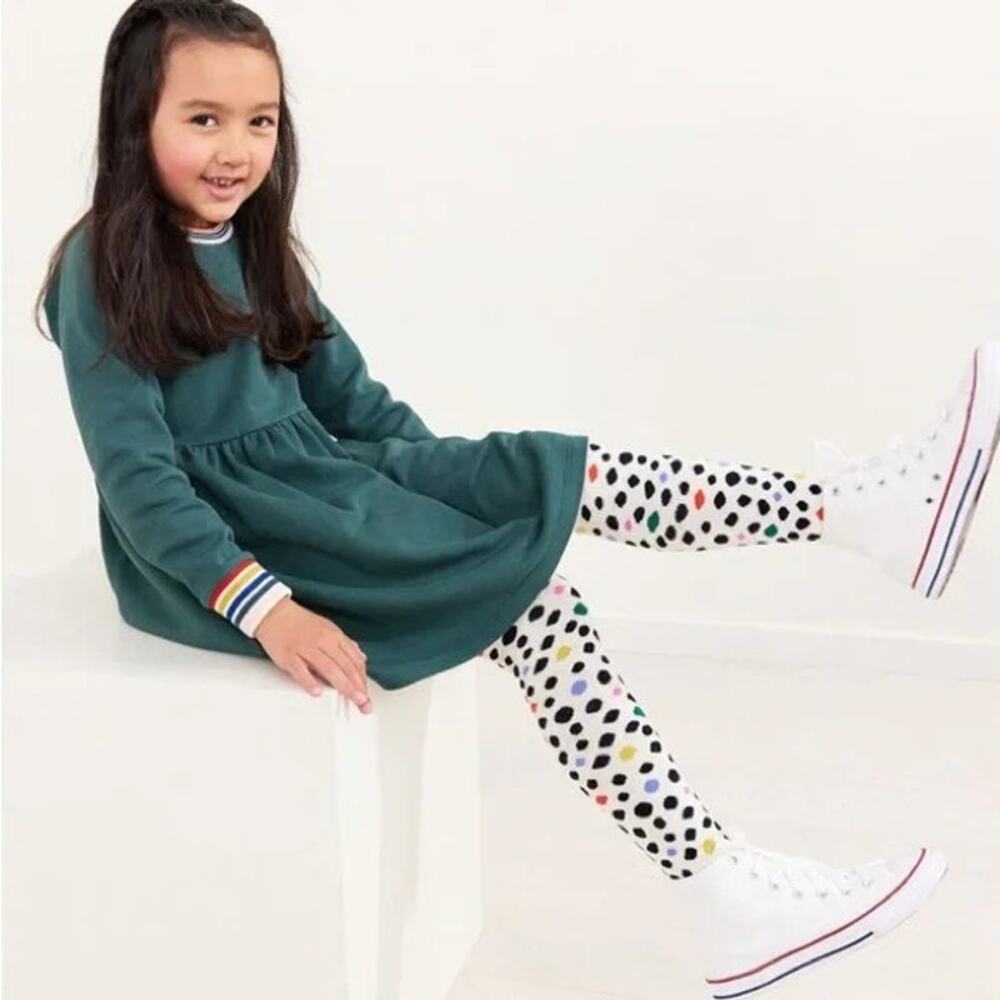 Hanna Andersson Rainbow Cuff Print Knit Dress In French Terry Green Size 4